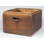 Japanese wooden square hibachi, 19th century, copper insert, handle insets on either end, 8.5"h x