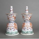 (lot of 2) Chinese enameled porcelain candle holders, of dragons in pursuit of flaming pearls amidst