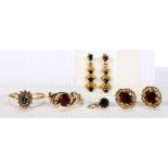 (Lot of 5) Multi-stone, diamond and yellow gold jewelry suites Including 1) round-cut garnet and 14k