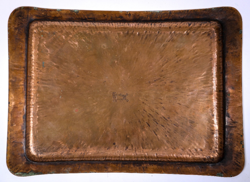 Dirk Van Erp hammered copper tray, 1913-1915, having a shaped rectangular form, with open-box San - Image 2 of 4