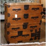 Japanese two-part tansu chest, Meiji period, upper unit with two drawers, lower unit with one drawer