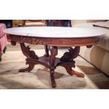 American transitional oval marble top coffee table, 18.5"h x 46"l