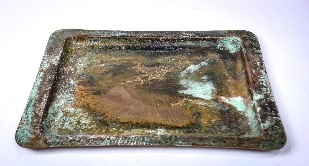Dirk Van Erp hammered copper tray, 1913-1915, having a shaped rectangular form, with open-box San - Image 4 of 4