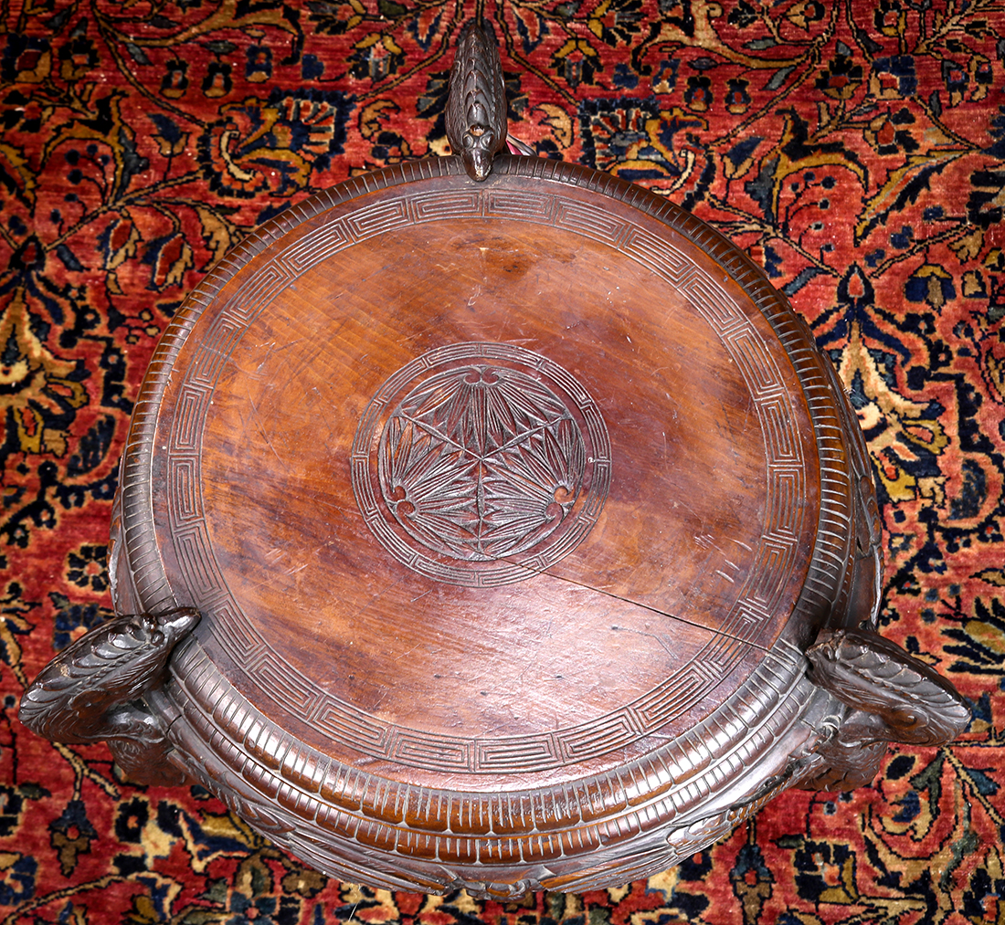 Japanese two-tiered wooden side table, Meiji period,, circular table tops held by tripod carved in - Image 4 of 5