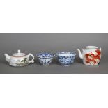 (lot of 4) Group of Chinese porcelain: two teapots, one with fu-lions, another featuring a