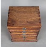 Chinese small hardwood cabinet, chest of five drawers, with metal pulls and handles, 11.5"h