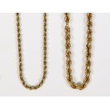(Lot of 2) 14k yellow gold chains Including 1) 14k yellow gold, 1.9 mm, rope link, completed by a