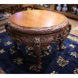 Japanese export dragon circular table, with carving of pierced work with dragons, bats, shishi