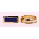 (Lot of 2) Lapis lazuli, diamond and 14k yellow gold rings Including 1) lapis lazuli (surface worn),