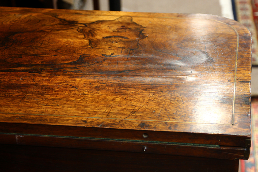 Regency games table, having a highly figured rosewood flip top above the faceted standard and rising - Image 3 of 4