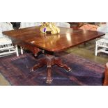 Edwardian drop leaf table, rising on a pedestal base with paw feet, 27"h x 4"w x 56"l (extended)