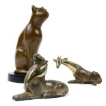 (lot of 3) Animal sculpture group, consisting of (2) hardstone and brass figures, one depicting a