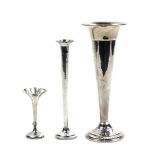 (lot of 3) Assorted sterling silver weighted vases, each of trumpet form, one English example,