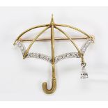 Diamond, 14k yellow gold and platinum umbrella brooch Designed as an umbrella, measuring