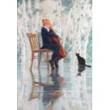 Susan Baker (American, 20th/21st century), Boy with Cello and Cat, pastel, signed lower right,