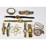 (Lot of 10) Metal watches Including 1) metal brooch watch; 1) metal hunting case pocket watch,