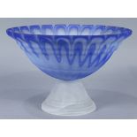 Contemporary glass footed centerpiece, having a frosted pulled bowl and rising on a graduated