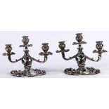 Pair of Italian .800 silver candlesticks, executed in the Rococo taste, with 3 single lights resting