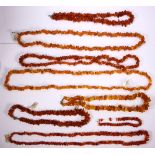 (Lot of 7) Amber bead necklaces Including tumbled and polished amber beads, ranging in size from