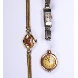 (Lot of 3) Lady's gold, gold-filled wristwatches Including 1) lady's, mechanical, 14k rose gold