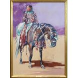 Cliff (Clifford V) Barnes (American, b. 1940), Native American on Horse, oil on canvas, signed lower