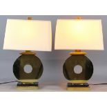 Pair of Robert Abbey brass "O" table lamps, 23"h
