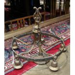 Edwardian brass 5-light chandelier, having a circular frame with five hanging sockets, 18"dia.