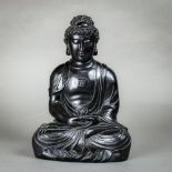 Chinese wooden Buddha, reputed to be zitan, seated in dhyanasana with hands in dhyana mudra