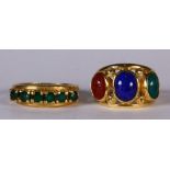 (Lot of 2) Lapis Lazuli, chalcedony and 14k yellow gold rings Including (1) ring, featuring (1)