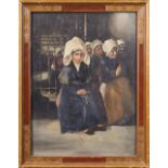 European School (19th century), Convent with Nuns, oil on panel, unsigned, overall (with frame):