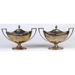 Pair of George III sterling silver lidded sauce tureens, bearing marks for London, 1798, by John