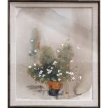 George Varlamos (Greek, 1922 - 2013), "Flowers #29," 1971, watercolor on canvas, signed and dated