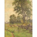 European School (19th century), Cows in the Country, oil on canvas, initialed "S.R" lower right,