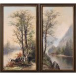 (lot of 2) Walter Simmons Hunt (American, 1843-1901), Wooded Scenes, pastels, each signed lower