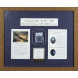 Framed "Treasure from the SS Central America 1857", including a "California Gold Rush gold