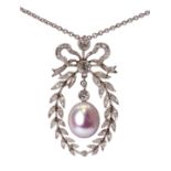 Cultured pearl, diamond and white gold pendant Featuring (1) South Sea oval cultured pearl,