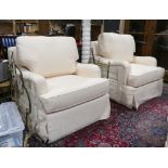 Pair of cream colored upholstered armchairs, 33"h x 36"d