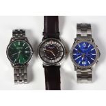 (Lot of 3) Metal wristwatches Including 1) Kenneth Cole metal, leather wristwatch; 1) Carvelle green