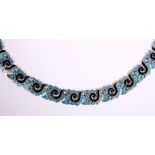 Mexican Margot de Taxco enamel, sterling silver necklace Designed in a wave motif link, measuring