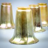 (lot of 4) Quezal iridescent art glass "tulip" shades, 1902-1924, each executed in iridescent gold