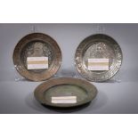 (lot of 3) Judaic incised plate group, each executed in tin with copper plating, depicting Aaron the