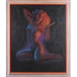 Nude in Black Light, oil on board, unsigned, 20th century, overall (with frame): 37"h x 31.5"w
