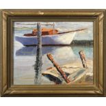 American School (20th century), Boats in the Bay, Near Oakland, oil on panel, unsigned, overall (