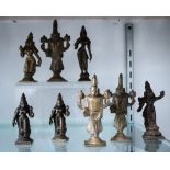 (lot of 8) Indian metal sculptures, of various Hindu deities, including Lakshmi and Durga,