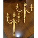 Pair of Neoclassical style gilt metal wall sconces, the back plate in the form of a quiver