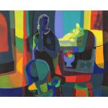 Marcel Mouly (French, 1918-2008), "La Femme et les Fauteuils Verts," 1979, oil on canvas, signed,