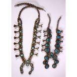 (Lot of 2) Turquoise and silver squash blossom necklaces Including 1) turquoise cabochon and