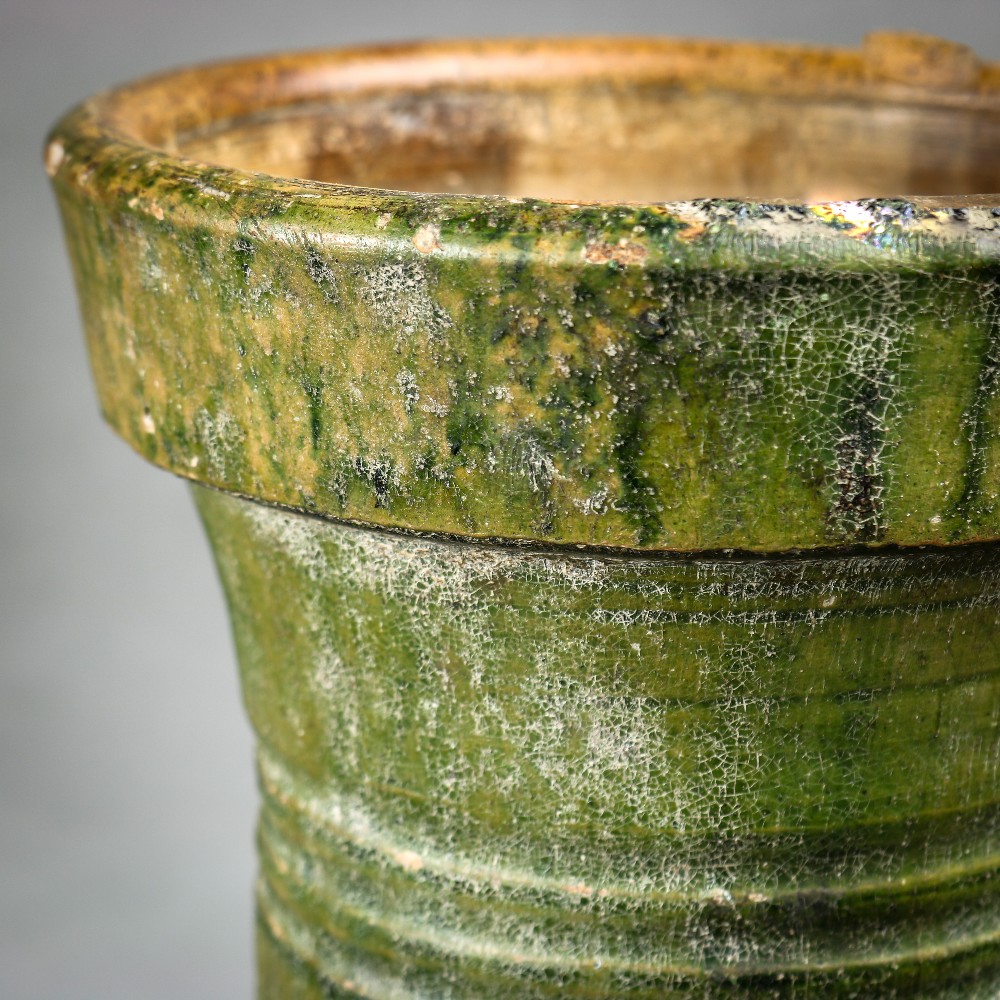 Chinese Han green glazed ceramic vase, with a trumpet neck above the wide shoulders and tapering - Image 3 of 5