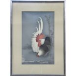 Ohara Koson (Japanese, 1877-1945), "Rooster and Hen", woodblock print, lower right with the