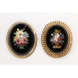 (Lot of 2) Micro-mosaic, 14k yellow gold and gold-filled brooches Including 1) brooch, features a